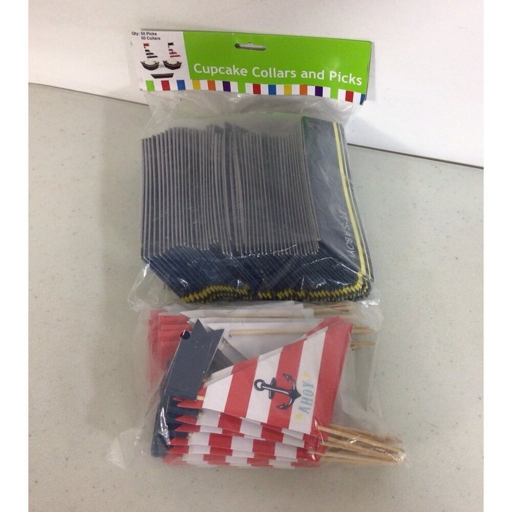 Cupcake Collars & Picks It’s a Boy Nautical Theme 100 Pieces New